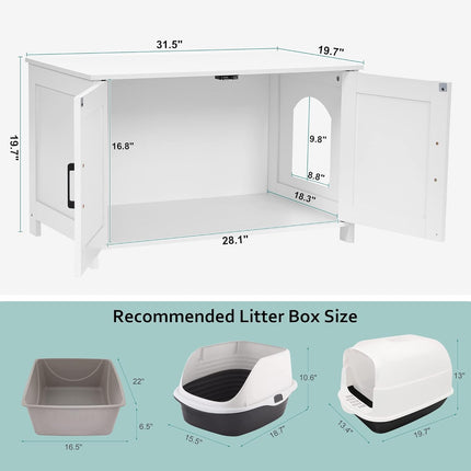 White Wooden Cat Litter Box Enclosure with Barn Door
