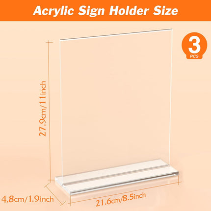 3 Pack Clear Acrylic Sign Holder 8.5 x 11 Inches