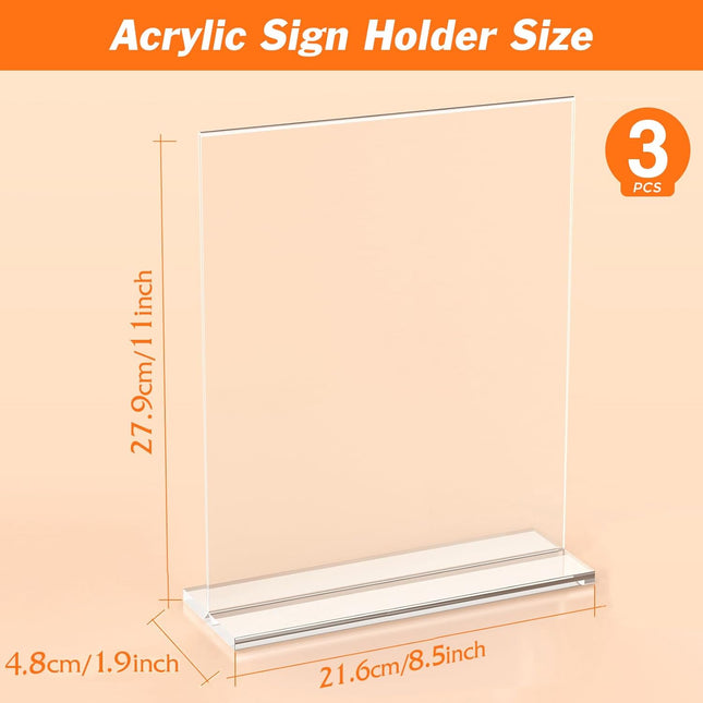 3 Pack Clear Acrylic Sign Holder 8.5 x 11 Inches