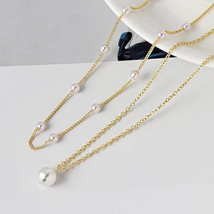 Layered 14K Gold Plated Pearl Necklace Set for Women