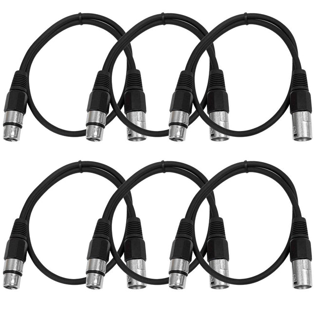 6-Pack 3 ft Blue Balanced XLR Male to Female Patch Cables