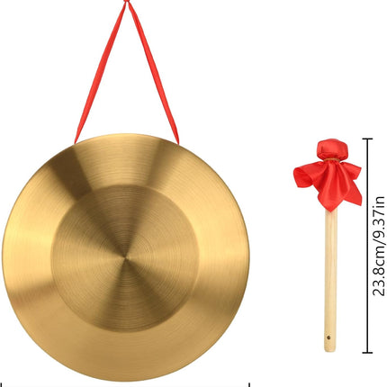 12.6 Inch Copper Alloy Gong with Beater and Red Hanging Ribbon