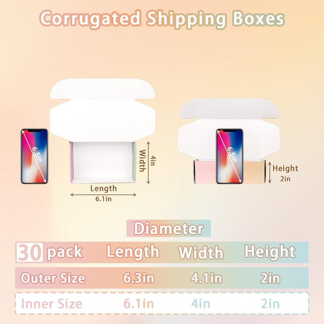 6x4x2 Small Shipping Boxes, 30 Pack Color Cardboard Boxes for Shipping Packing Mailing