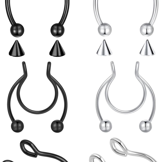 6-10 Piece Faux Nose Ring and Body Piercing Jewelry Set
