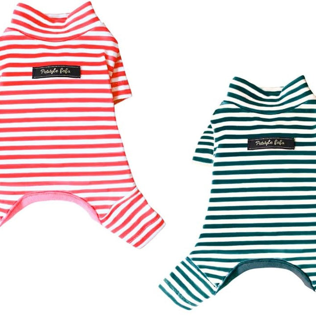 Soft Cotton Striped Dog Pajamas for Small Dogs, Cats, and Puppies, 2-Pack