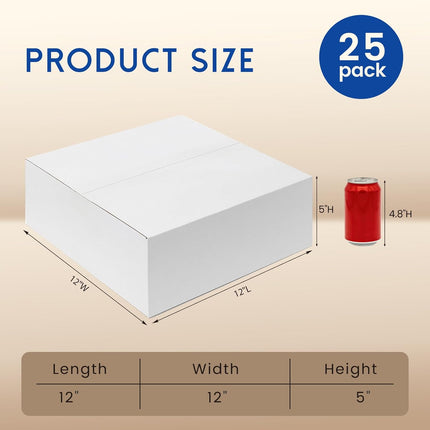 12x12x5" White Corrugated Shipping Boxes, 25 Pack