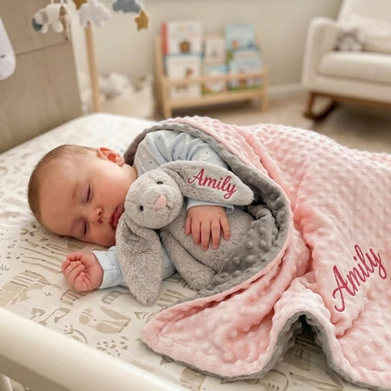 Personalized Baby Blanket and Plush Bunny Set