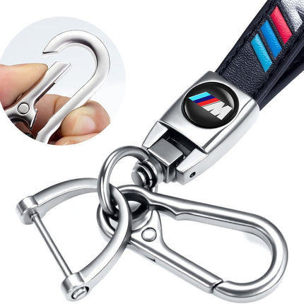 Black Genuine Leather Braided Car Keychain