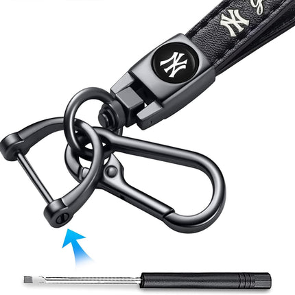 Genuine Leather Baseball Fan Keychain in Black