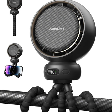 Portable Stroller Fan with 5 Speeds, 70° Oscillation, USB-C Rechargeable Battery, LED Display & Soothing Songs