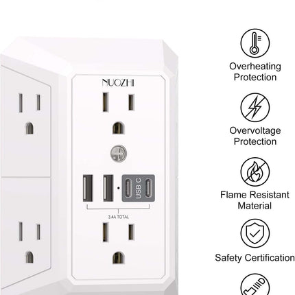 Outlet Extender Surge Protector with 6 Outlets and 4 USB Ports