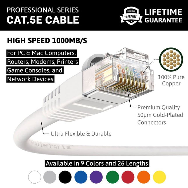 Ethernet Cable CAT5E Cable UTP Booted 5 FT - White - Professional Series - — Smart Tech