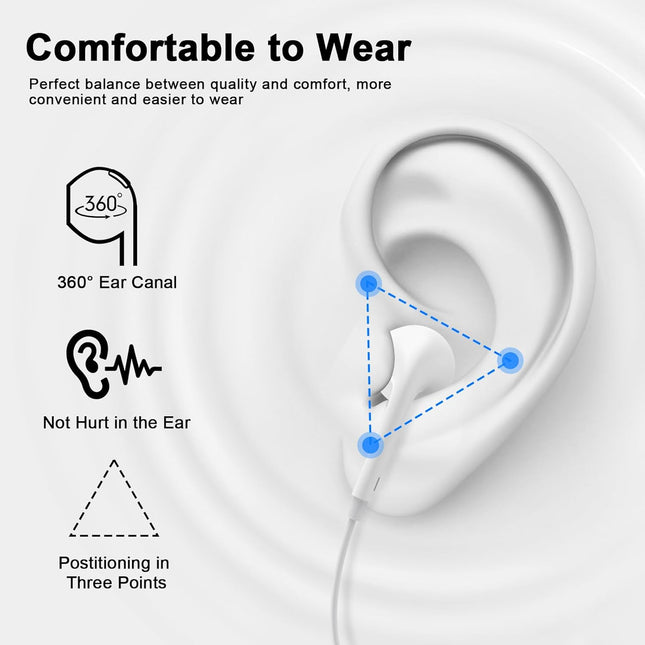 MFi Certified Wired Earbuds with Mic and Volume Control, 2 Pack
