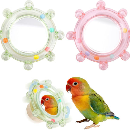 2-Piece Rotating Bird Cage Mirror Toy with Rustling Balls