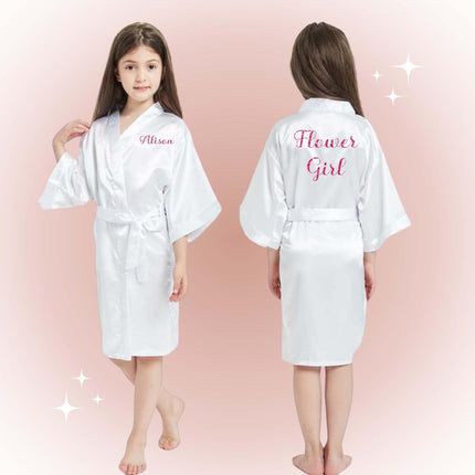 Personalized Bright Pink Satin Robe for Girls, Size 6/7