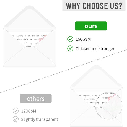 A7 White 5x7 V-Flap Thick Invitation Envelopes, 30 Pack