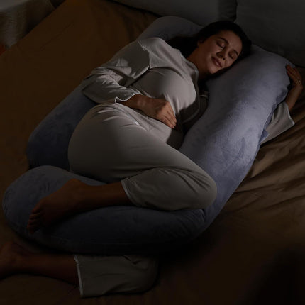 57 Inch U-Shaped Full Body Maternity Pillow with Removable Cover, Grey
