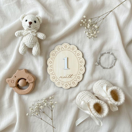 Baby Girl Monthly Milestone Signs 1-12, Double-Sided Newborn Photo Props