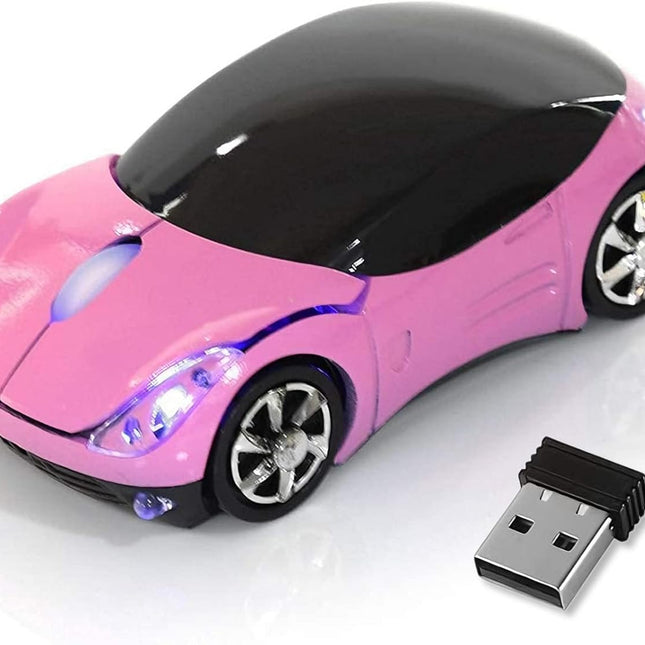 Pink 2.4G Wireless Car Mouse with USB Receiver