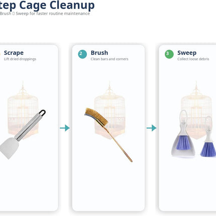 8PCS Bird Cage Cleaning Kit - Heavy Duty Set with Stainless Steel Scraper, Wire Brushes, Mini Broom & Dustpan