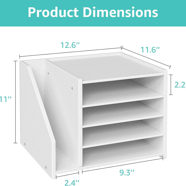 4-Tier White Wood Desk Paper Organizer
