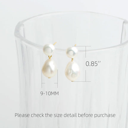 Freshwater Cultured White Baroque Pearl Dangling Drop Earrings for Women, 14K Gold Plated