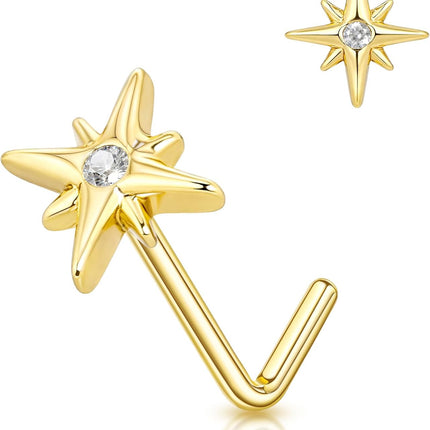 20G Gold Star L-Shaped Nose Stud