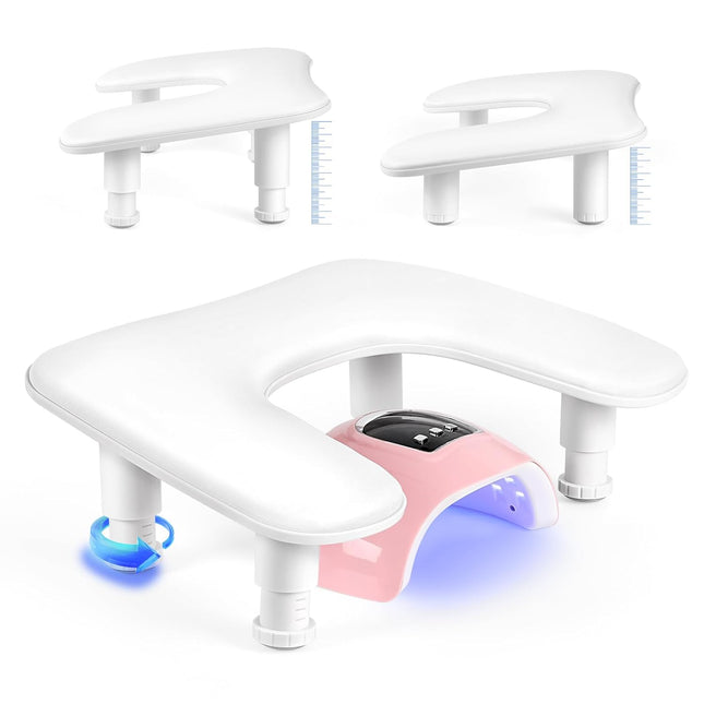 U-Shaped Adjustable Manicure Arm Rest in White PU Leather
