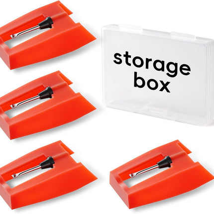 4 Pack Replacement Record Player Needles with Ruby Stylus and Clear Storage Box