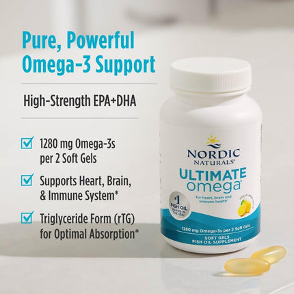Nordic Naturals Ultimate Omega 1280mg Fish Oil 90 count bottle side view