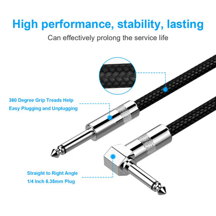 10 ft Right-Angle to Straight Instrument Cable, Black