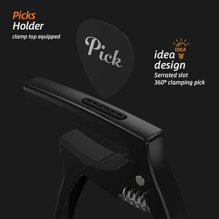 3-in-1 Zinc Metal Guitar Capo with Pick Holder and 4 Picks