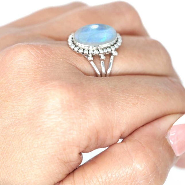SourceToHome FuenteACasa Lapis, Moonstone, Pearl, Crystal Oval Handmade Ring Genuine 925 Sterling — Home & Lifestyle