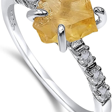 Real Raw Crystal Dainty Ring white Gold Birthstone gift — Home & Lifestyle
