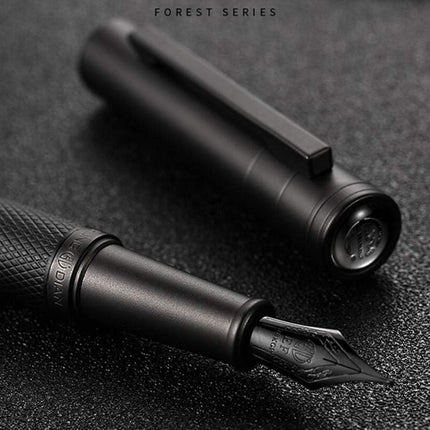 Matte Black Forest Fountain Pen Extra Fine Nib Classic Design with Converter and Metal Pen Box Set