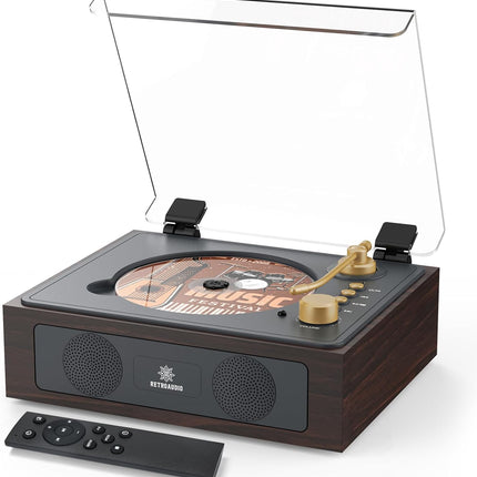 Retro Portable CD Player with Built-In Speakers and Bluetooth, Walnut Brown