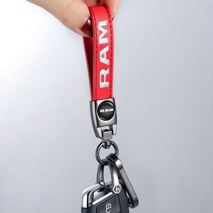 Red Genuine Leather Braided Car Keychain