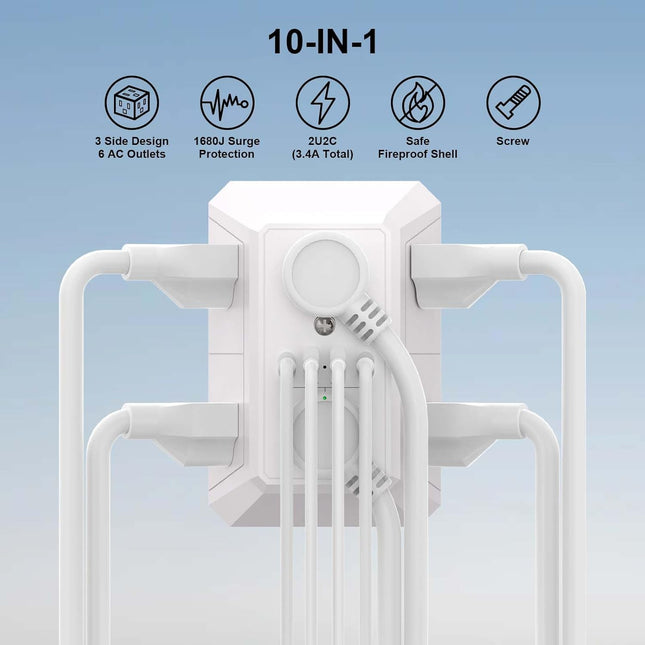 Multi Plug Wall Outlet Surge Protector with 6 Outlets and 4 USB Ports