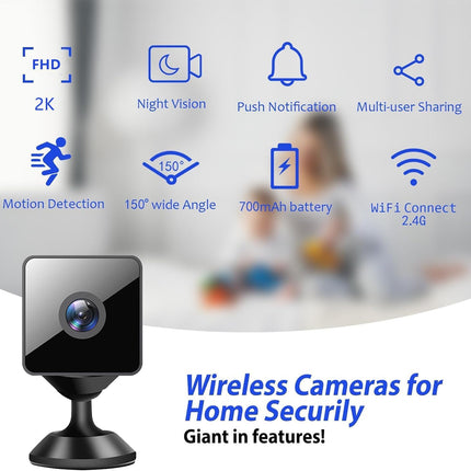 2K Mini WiFi Hidden Security Camera with App Monitoring