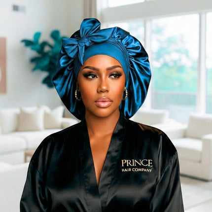 SourceToHome FuenteACasa Jumbo Charmeuse Satin Bonnet – Premium Peacock Blue Double Layer Silk — Home & Lifestyle