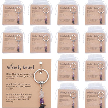 12-Piece Natural Crystal Keychain Set with Cards