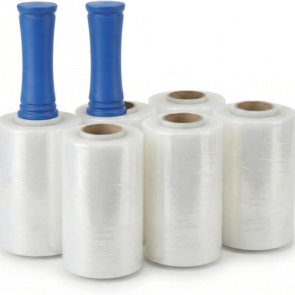 6 Pack Clear Stretch Film Wrap with Handles, 5 in x 1000 ft, 80 Gauge