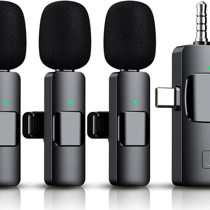 3-in-1 Wireless Lavalier Microphone Set, 3 Mics