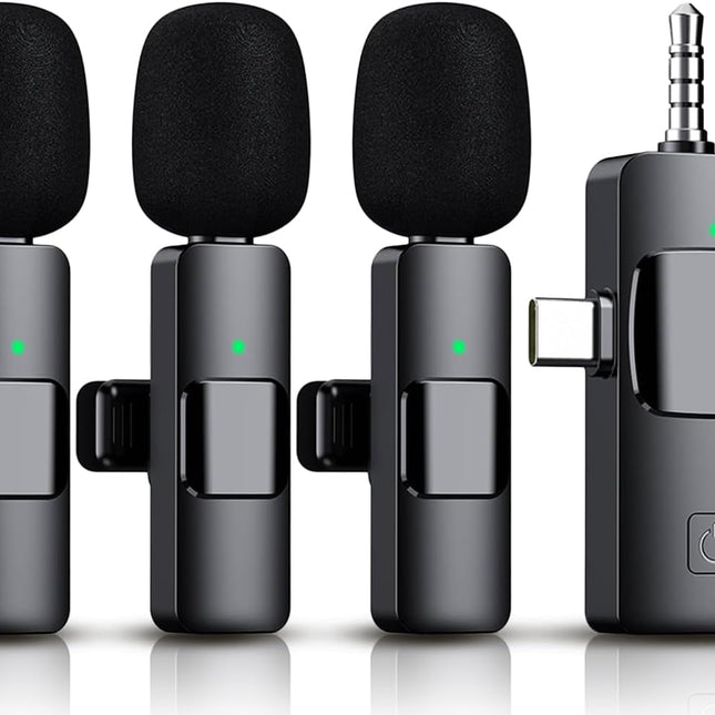 3-in-1 Wireless Lavalier Microphone Set, 3 Mics