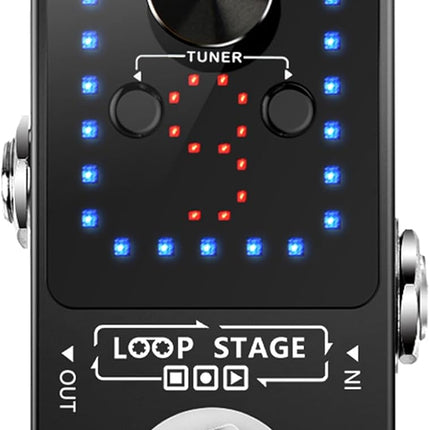 Black Guitar Looper Pedal with Tuner, 9 Loops and 40 Minutes