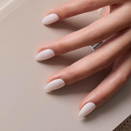 Short Almond Milky White Press On Nails Kit, Size S