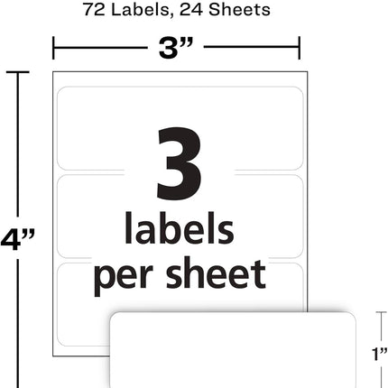 Multi-Use Removable Labels, 1" x 3", White, Non-Printable, 72 Blank Labels Total