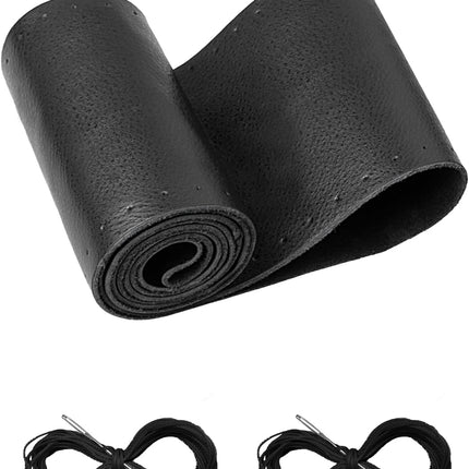 Leather Lace-Up Steering Wheel Cover, Universal 13-20 Inch Fit, Size M4 Black