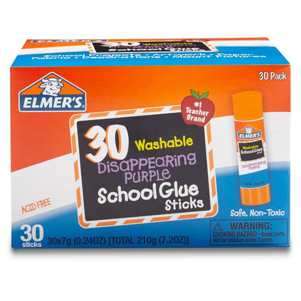 Disappearing Purple Washable School Glue Sticks, 7g, 30 Count
