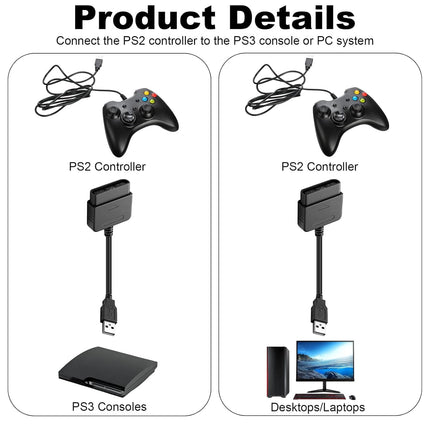 2-Pack PS2 Controller to USB Adapter Converter Cable